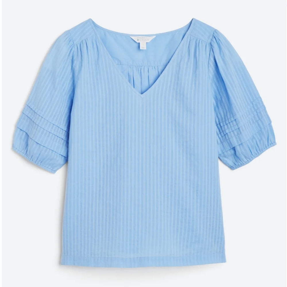Market & Spruce Jeni Short Sleeve Open Crew Neck Pleated Blouse  Sml